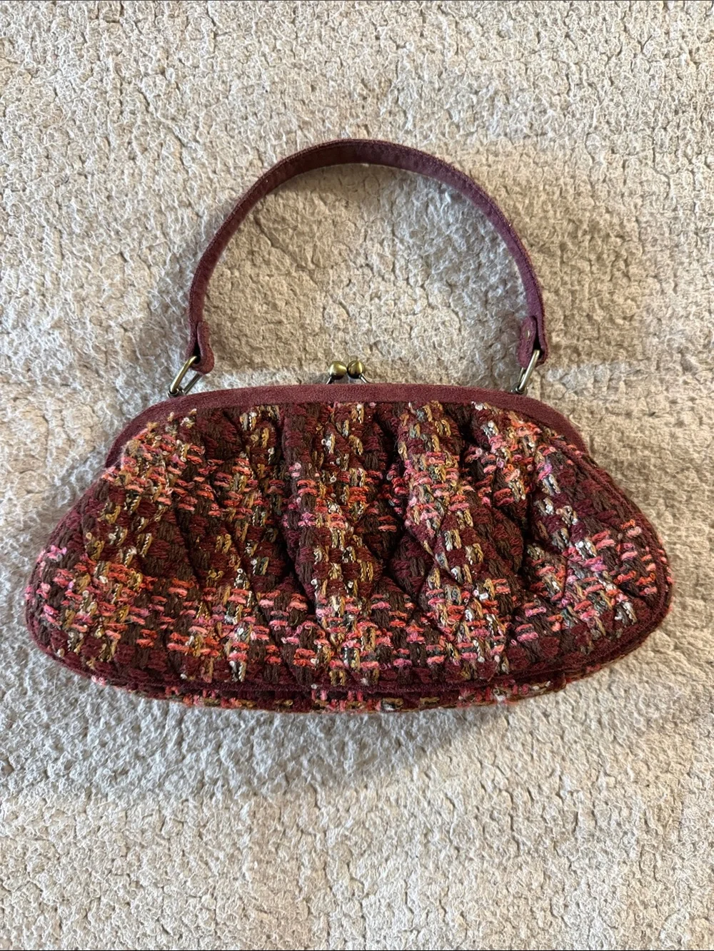 Vera Bradley Quilted Burgundy Suede Accent Kisslock Wristlet